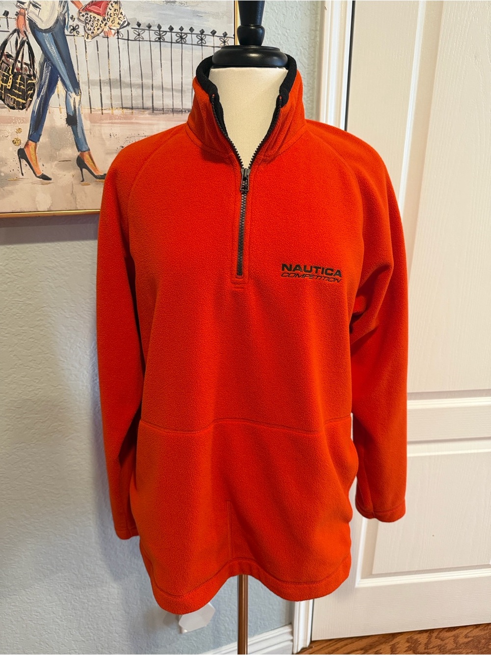 Nautica Sz Medium Men's Bright Red-Orange Quarter Zip Pullover